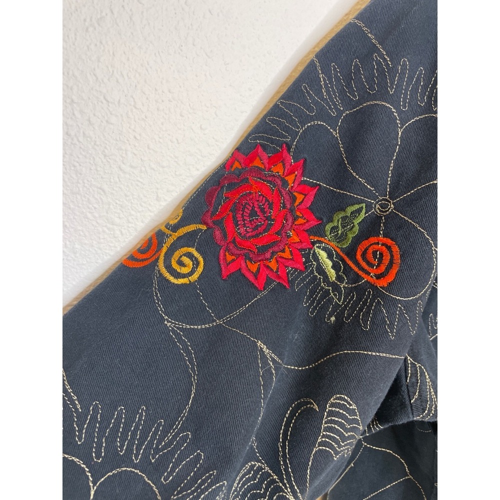 Liz & Me Women Jacket Embroidered Floral Button Up Large Black - Picture 5 of 9
